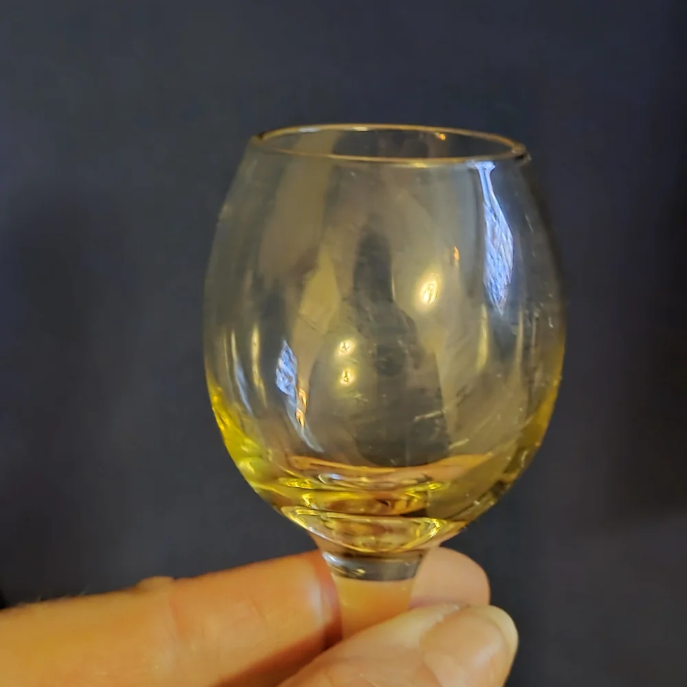 Vintage Colored Glass Cordial Shot Glasses Set of 2 Amber & Green MCM Barware